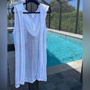 Christopher & Banks Crochet Sleeveless Hooded Open-Front Coverup, NWT, Sz.M